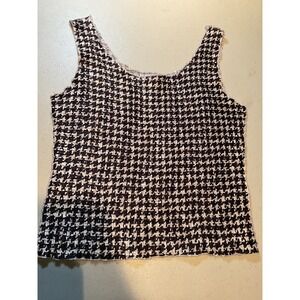 T.W.T. Womens Large Black White Houndstooth Popcorn Knit Stretch Tank Top USA